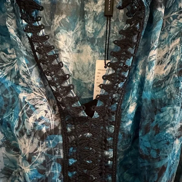 Elie Tahari Dress Rayna Blue Floral Sheer with black liner shell Size 8 NWT - Picture 7 of 12